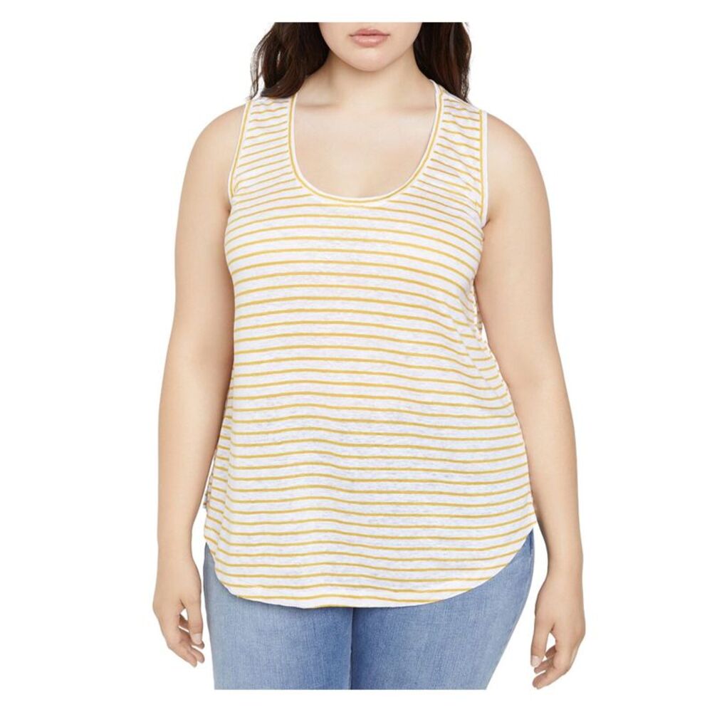 SANCTUARY Womens Yellow Stretch Striped Sleeveless Scoop Neck Tank Top Plus 2X